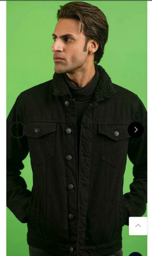 Black Denim Jacket with Sherpa